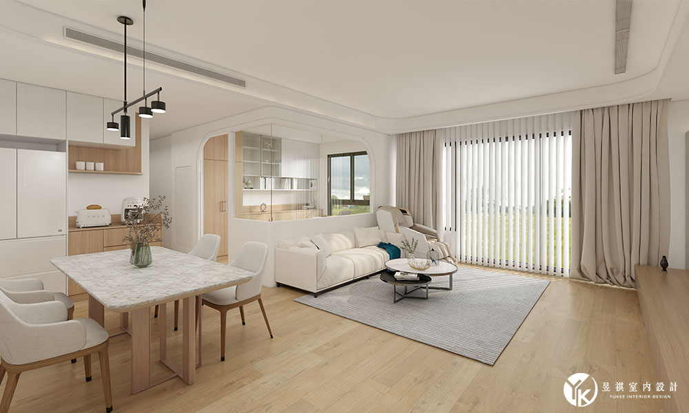 安平區國泰建設裝潢案例-沙發區與半開放式書房連動規劃