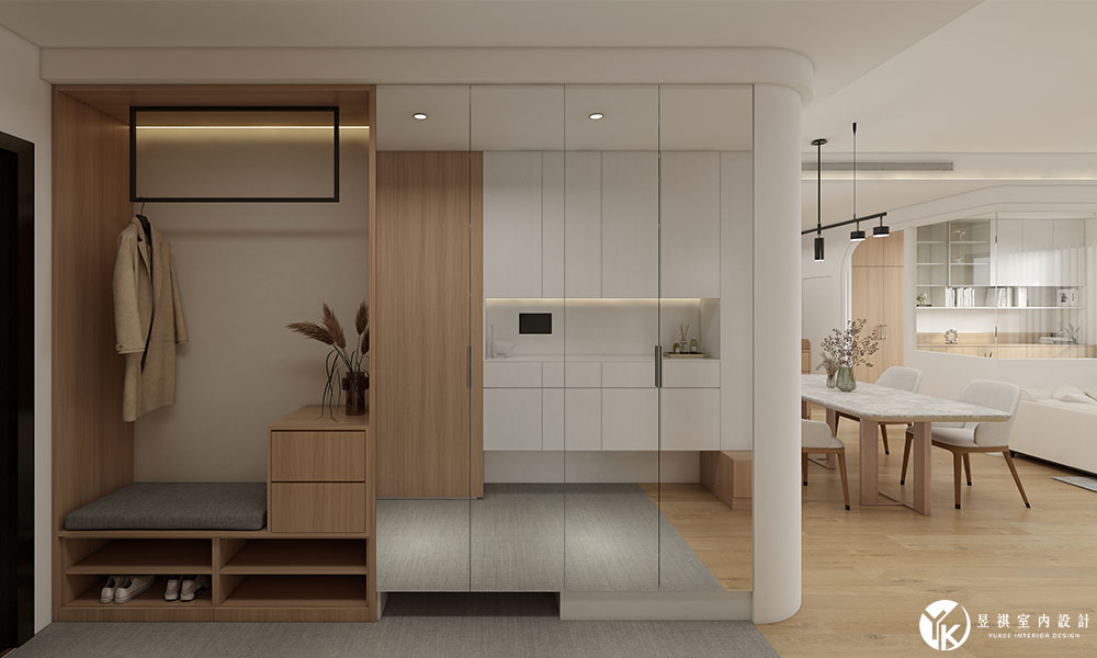 南室內設計推薦-整合穿鞋椅與一日衣櫃之機能玄關設計