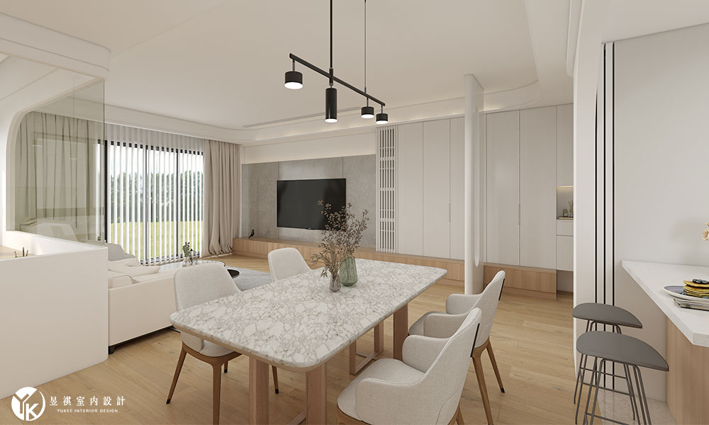 國泰建設餐廳設計-現代中島餐桌與開放式廚房動線規劃