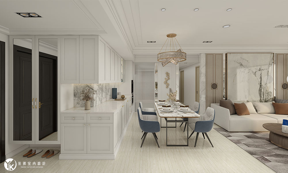 台南安平室內設計 國泰UNI PARK餐廳與玄關空間設計 開放式客餐廳3D效果圖