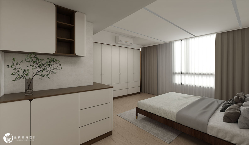 連建3D主臥窗景與床鋪18 連建拾初主臥自然採光床鋪與入口收納3D效果圖